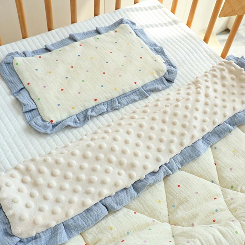 Baumwolle Flaches Kissen Rüschenkante Kissen Atmungsaktive Babybettwäsche Füllung mit Lieblich Musterdesign für Säuglinge Neugeborene