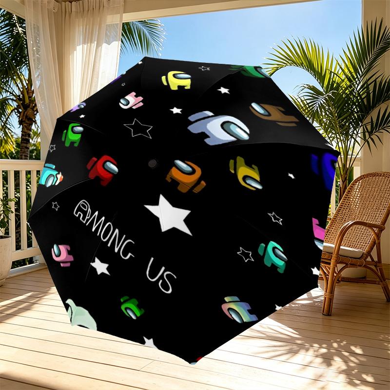 Among Us Print Automatic Open Close Umbrella, Portable Foldable Umbrella, for Outdoor Commute Camping Trip, Ideal Birthday Gift