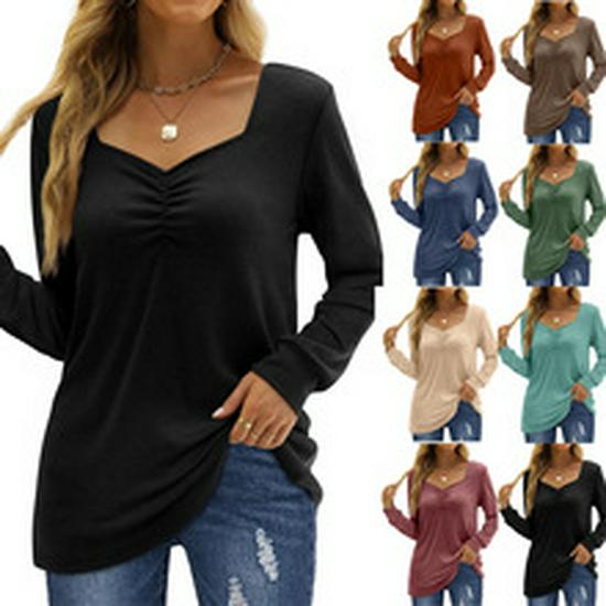 Abito T-shirt da Donna a Maniche Lunghe con Scollo Irregolare Monocolore Autunno/Inverno 2023