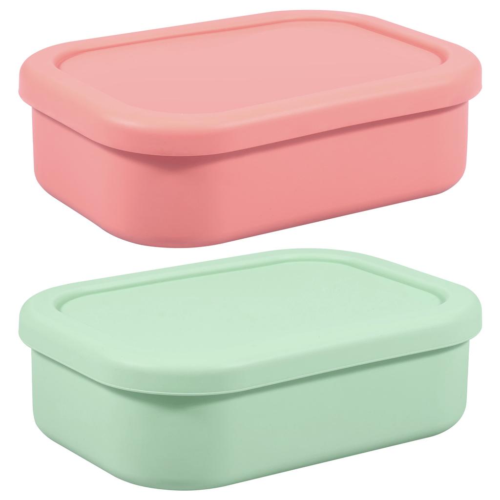 2Pcs Silicone Food Box with 3 Compartment Reusable Food Container Microwave Safe Meal Prep Box for Work Office and On The Go