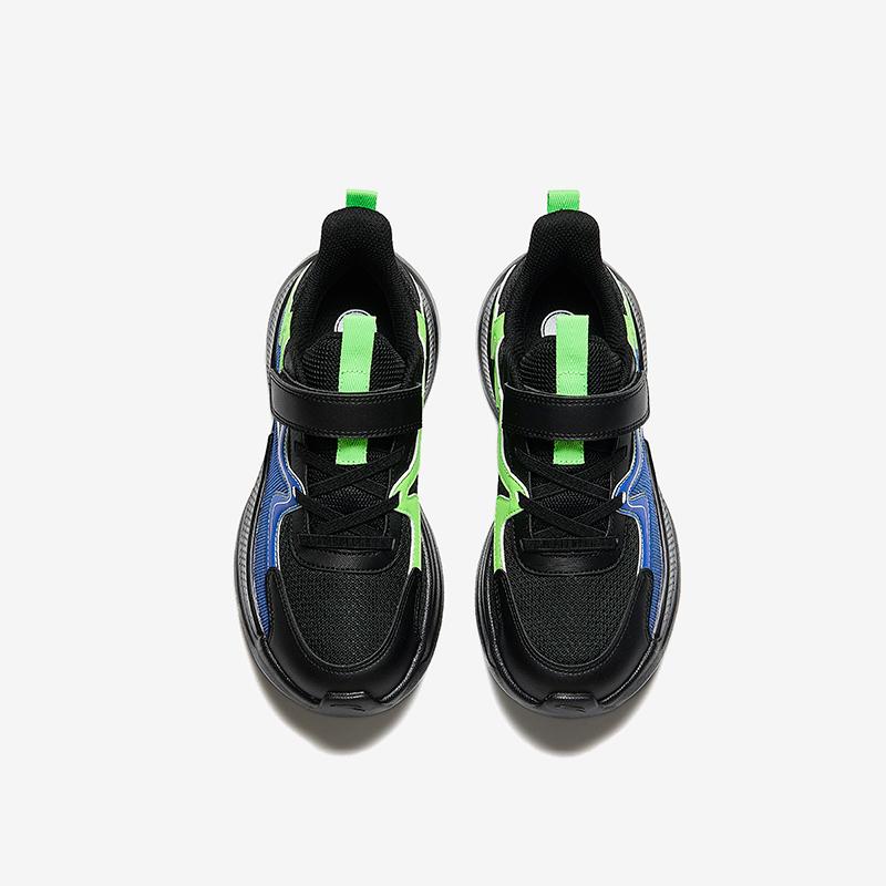 Anta Kids Synthetic Leather Mesh Comfortable Versatile Lightweight Shock Absorption Low-Top Running Shoes Men sneaker Black Blue A12445555-2