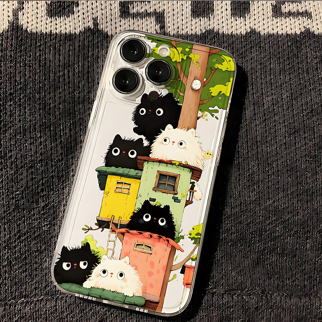 Treehouse Black and White Kitten Phone Case for Xiaomi Mi 15T 11 11T Poco F7 F5 X7 X6 M4 M3 Pro NFC GT Pro 4G 5G Transparent TPU