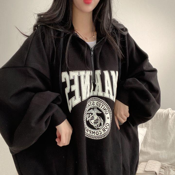 Damen Niedlicher Lockerer Baumwoll-Reißverschluss-Hoodie - Dünn, Oversized, für Frühling und Herbst