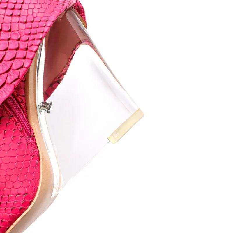 Fashion New Crystal Slope Heel Belt Buckle Decorative Skirt Boots Fashion High Heel Black Red 34-43 Knee Length Boots Winter Women Shoes