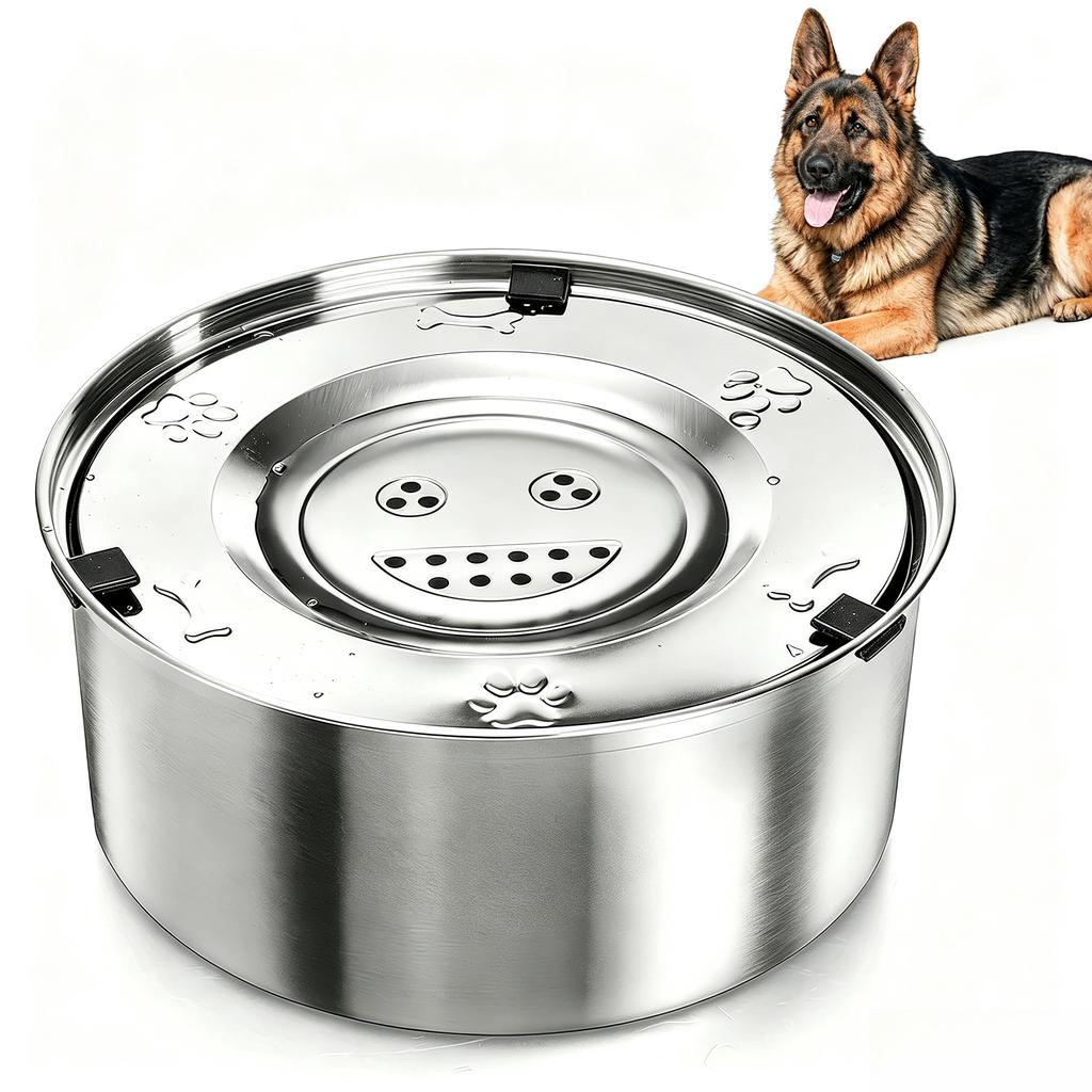 Anti-Spill 3L Stainless Steel Dog Water Bowl, Non-Slip Base Slow Drinking Water Dispenser Feeder for Medium Large Dogs