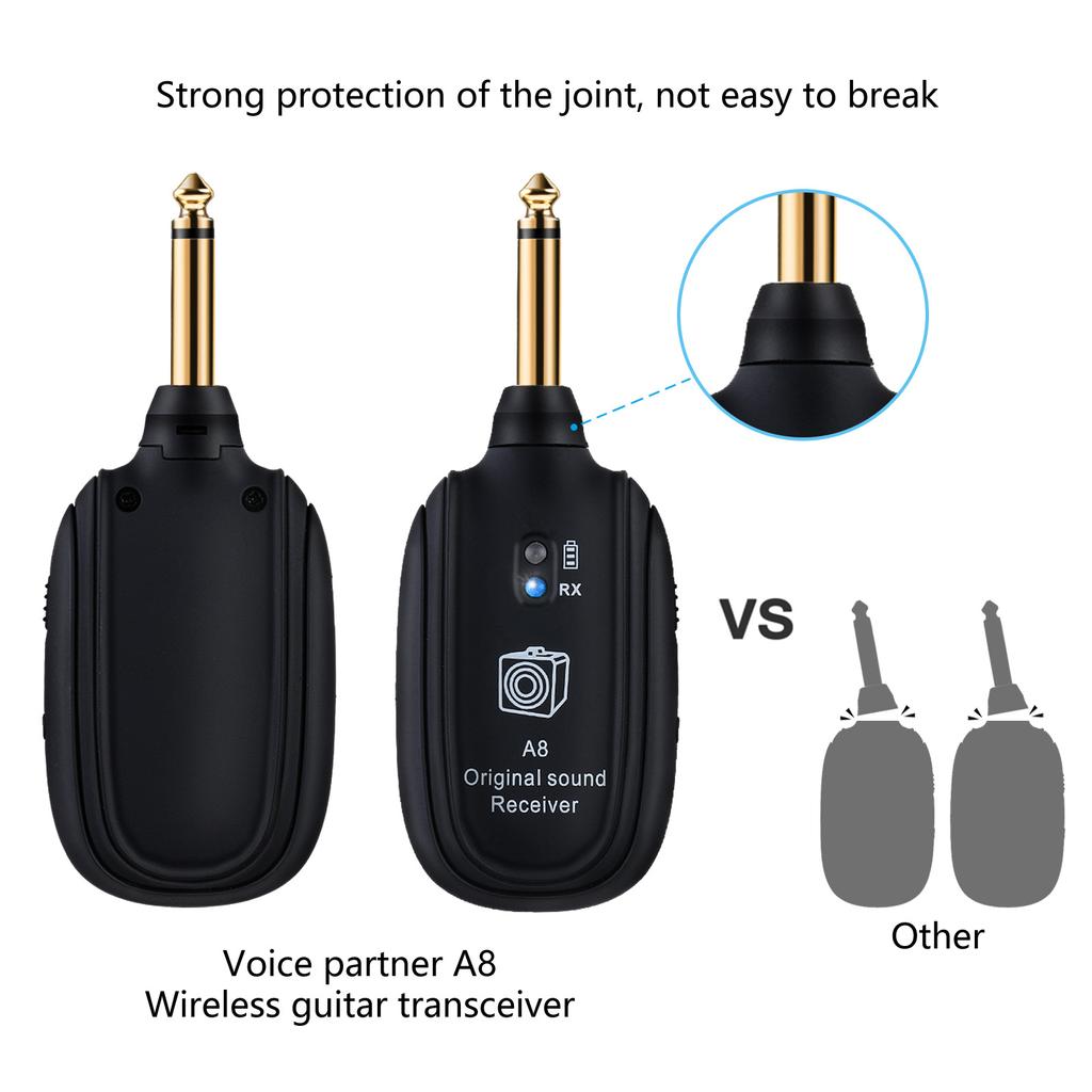 Guitar Wireless System 4Hours Runtime Wireless Guitar Transmitter Receiver Rechargeable Digital Guitar Wireless System