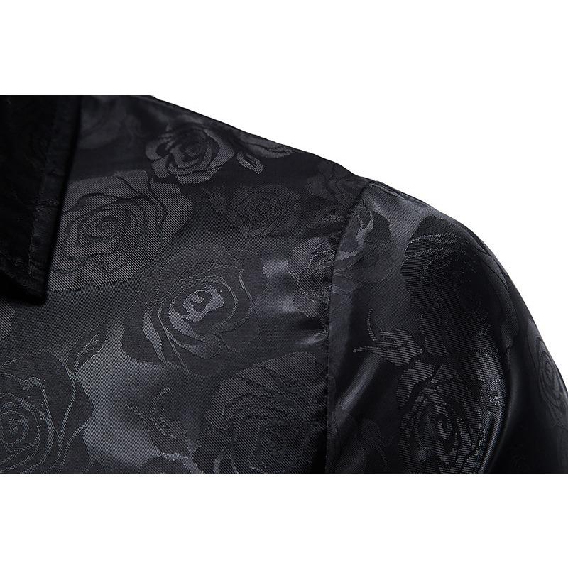 Heren S Lange Mouw Rozenprint Slim Fit Casual Shirt