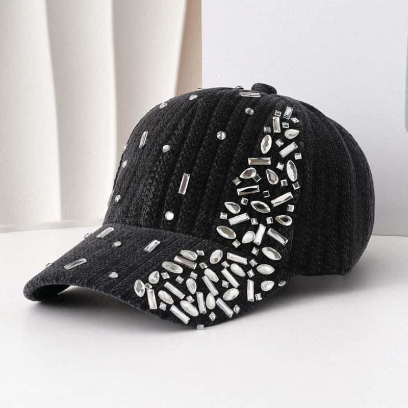 Damen Baseballkappe mit Strasssteinen, Bling Kristallbesetzte Verstellbare Dad Hat, Modische Lässige Sonnenkappe Für Damen Streetwear Outdoor Adjustable gray