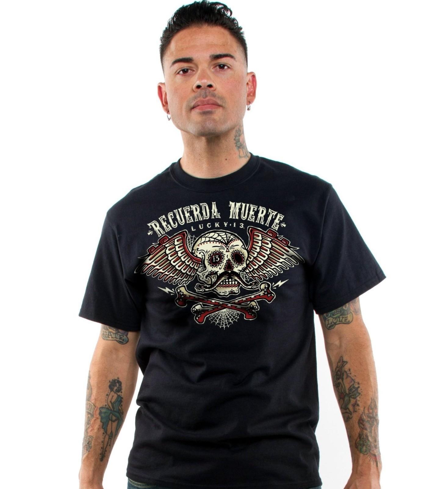 Lucky 13 The Remember Recuerda Muerta Skull Skeleton Biker T Shirt LM1000RT S разноцветный