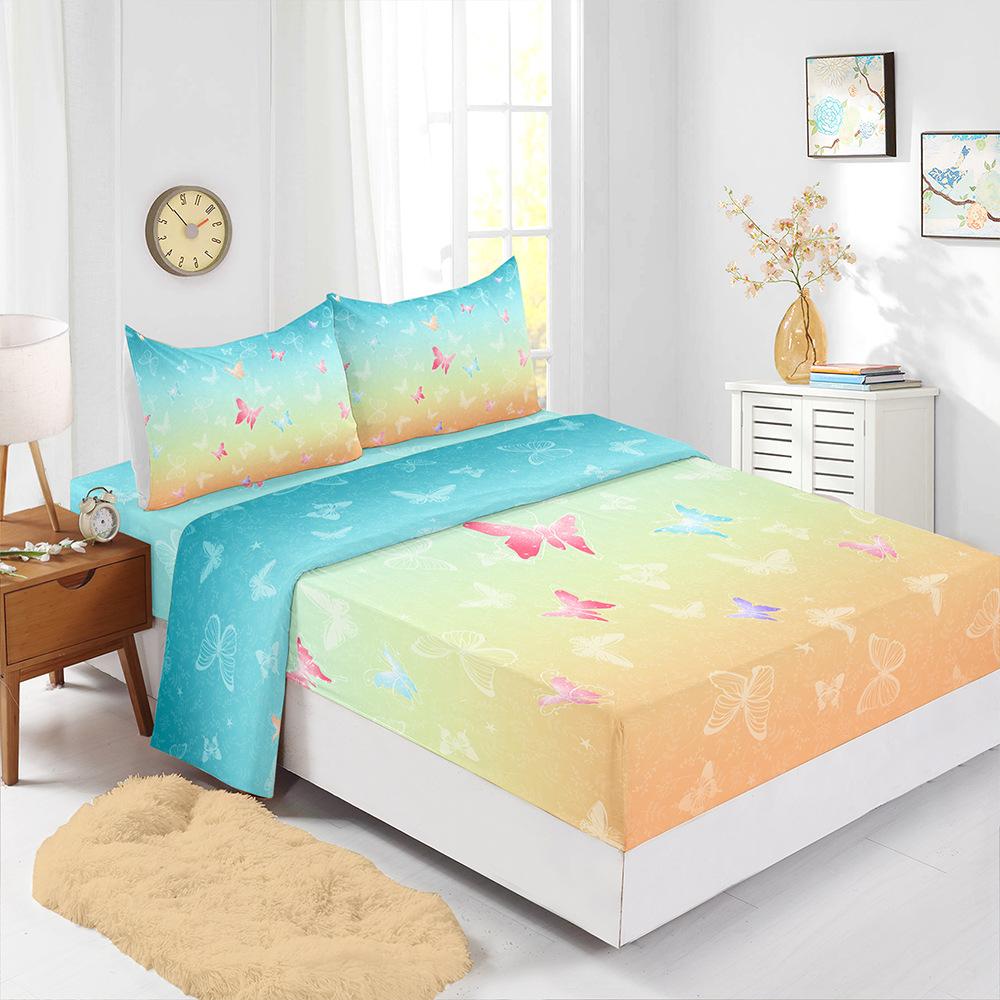 Four-Piece Mattress Color Gradual Change Bedding 3D Digital Printing Kit Mattress Protective Cover