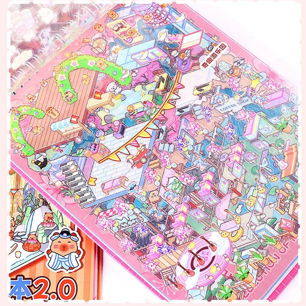 PET Landscape Sticker Book Visual Stacking 3D Pocket Cabin Scene Stickers  Kids