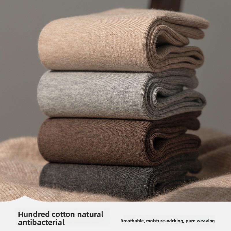 Loose Large-sized Cotton Mid-calf Socks for Men, Black and White All-cotton, Sweat-absorbing and Odor-resistant