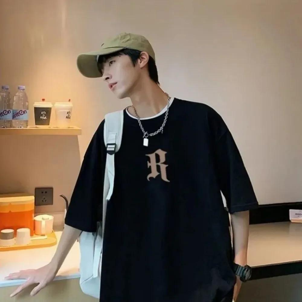 Summer Men's Fashionable High-quality Breathable Round Neck T-shirt Versatile Letter Printed Pattern Outdoor Casual Top