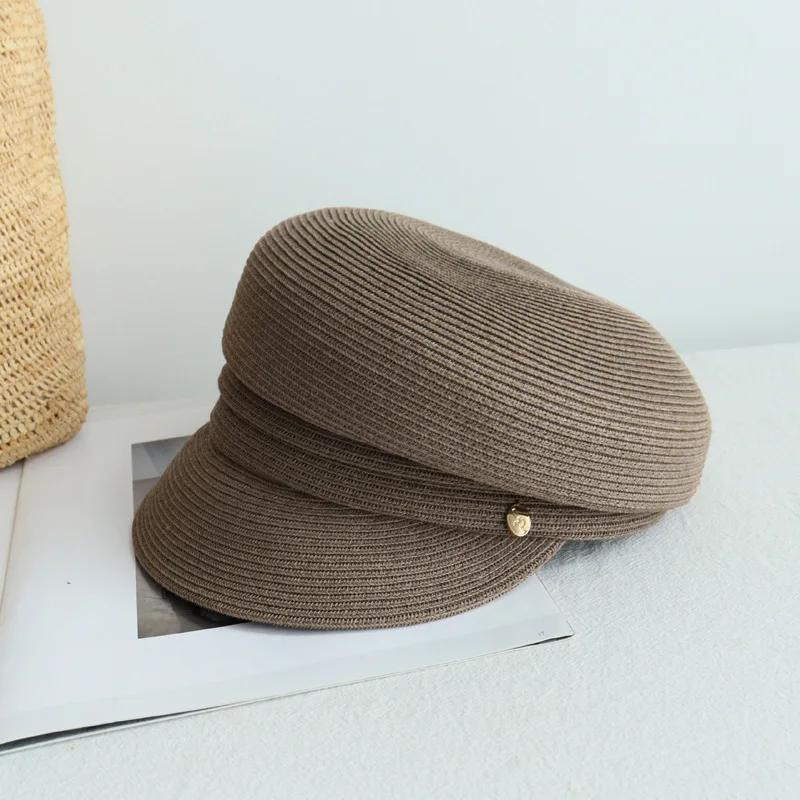 Japanese New Designer Berets Women's Summer Korean Casual Fashion Straw Hat Shading Sun Protection Sun Hat Retro Newsboy Cap
