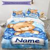 3PC Custom Name Teddy Bear Dreams Bedding Set Duvet Cover Closure Includes 1 Duvet Cover & 2 Pillowcases for Bedroom