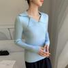2025 Women's Slim Fit Cashmere Long Sleeve Polo Shirt: Autumn/Winter Trendy Base Layer with Thin Lapel