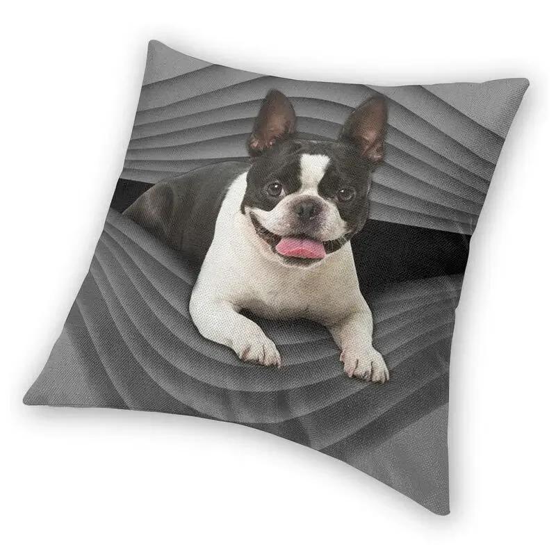 Boston Terrier Square Pillow Case Decoration Cute Puppy Cushion Cover Throw Pillow for Car Double-sided Printing