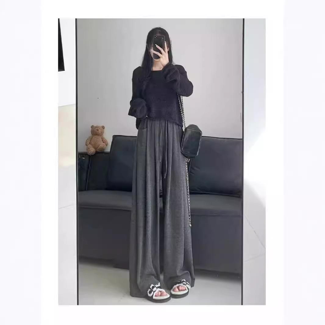 

Women s 2024 Autumn/Winter Loose Fit Draping Straight-Leg Casual Wide-Leg Pants Dark Gray [Spring/Autumn]