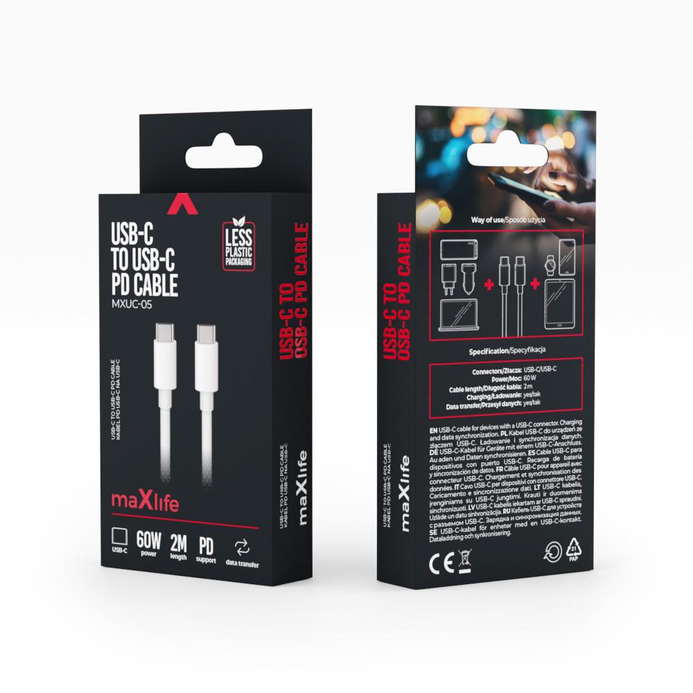 Maxlife Kabel Mxuc-05 Usb-C - Usb-C 2,0 M 60W Biały