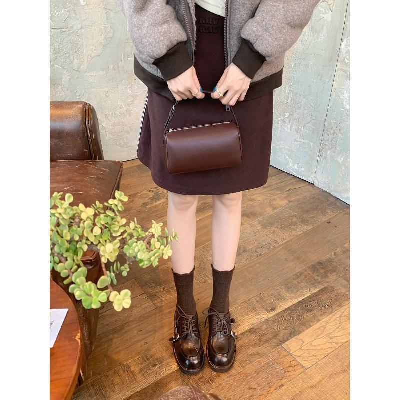 Cowhide Version~ Grape Ma with the Same Height Increase of 5cm Washed Horse Leather British Style Loafer Shoe Head Double Buckle Belt Small Leather