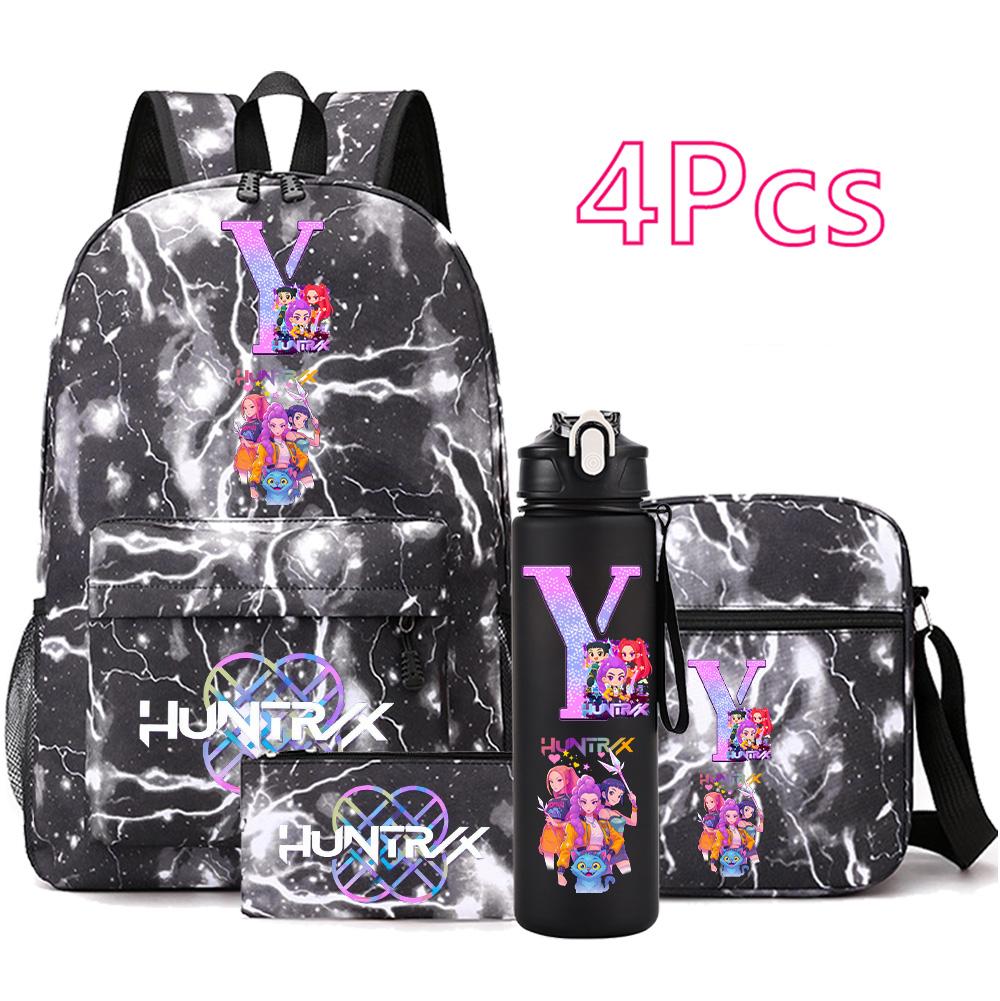 4 Stück/Set Cartoon Anime Aufdruck Rucksack Große Kapazität Schultasche Umhängetasche Tasche mit 750ml Wasserflaschenhalter Junge Mädchen Schultasche