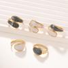 Black and White Enamel Ring Stainless Steel Gold Color Women Trendy Open Rings Minimalist Geometric Zircon Gift Wholesale