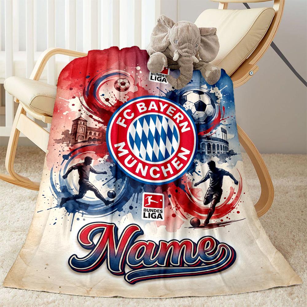 Bayern Munich Soccer Poster Customize Your Name Blanket Cozy Personalized Blanket Comfortable Perfect for Office Chair Bedding Nap Livingroom