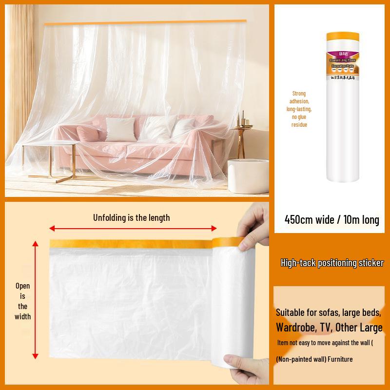 Thickened Plastic Dustproof Masking Film for Furniture Renovation and Spray Protection
