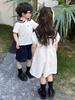 Summer Boys' Sailor Collar & Girls' Academy Style Dress Set - Children's Trendy Sibling Outfits.