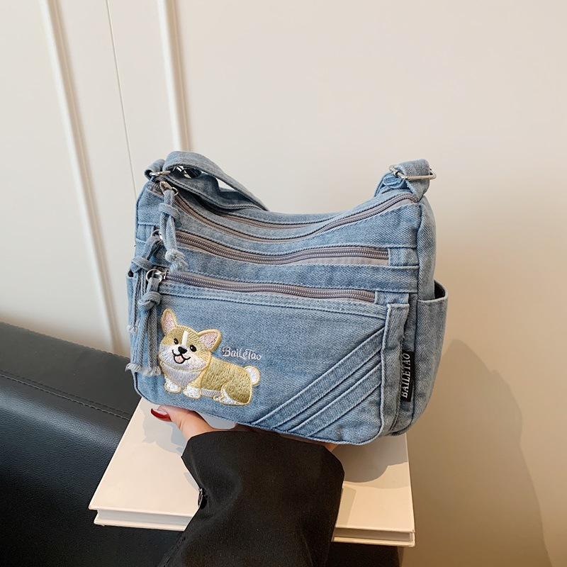 Multi-pocket Dog-pattern Casual Commuting Lightweight Large-capacity Shoulder Bag with Crossbody Strap Casually