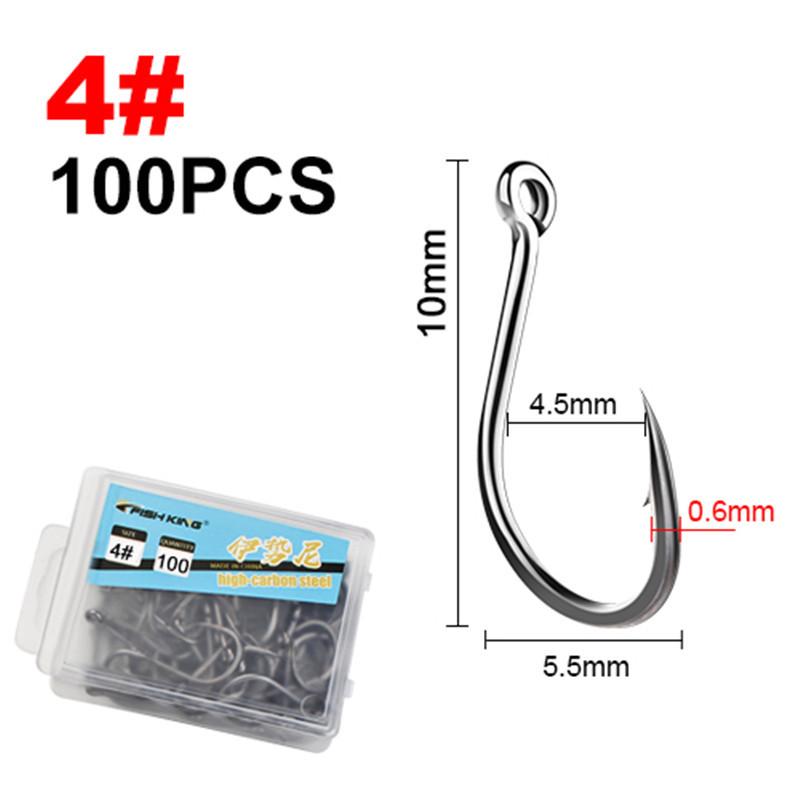 FTK High Carbon Steel Single Fishing Hook, Barbed Sharp Point, Strong Tensile Resistance for Saltwater 100Pcs