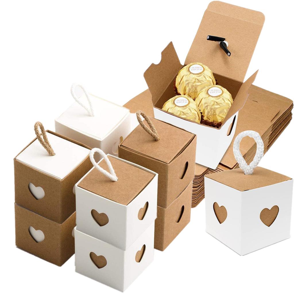 50pcs Kraft  Paper  Gift Box Recyclable Beautiful Simple Heart-to-heart Design Retro Candy Packaging Box For Gift Wrapping