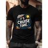 European Size Plus Size Men's Summer T-shirt, It's CRUISE Time Design Graphic Print Short Sleeve Tees, Trendy Casual Tops For Daily Life, Big & Tall