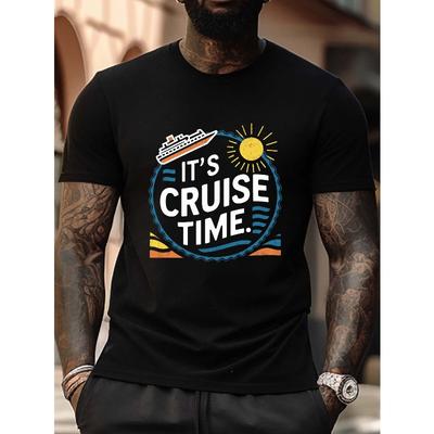 Europäische Größe Übergröße Herren Sommer T-Shirt, Es ist Kreuzfahrtzeit Design Grafikdruck Kurzarm T-Shirts, Trendige Lässige Oberteile Für Den Alltag, Groß & Tall