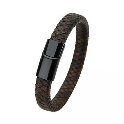 Retro Mannen Armband van Echt Leer met Gevlochten Koord en Magnetische Sluiting