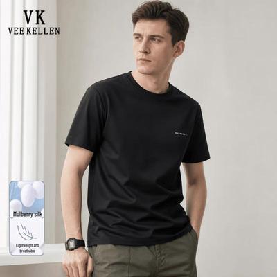 VEE KELLEN Men's Silk Blend Breathable Short Sleeve T-Shirt