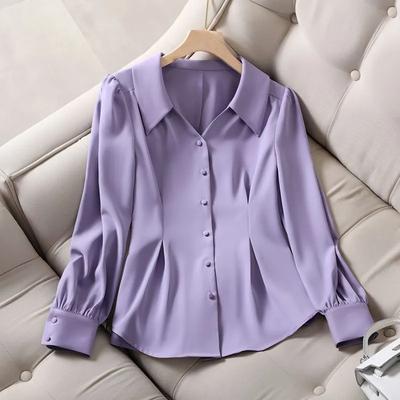 Women's Spring Solid Color Temperament Bubble Sleeve Blouse Doll Collar Elegant Commuter Top