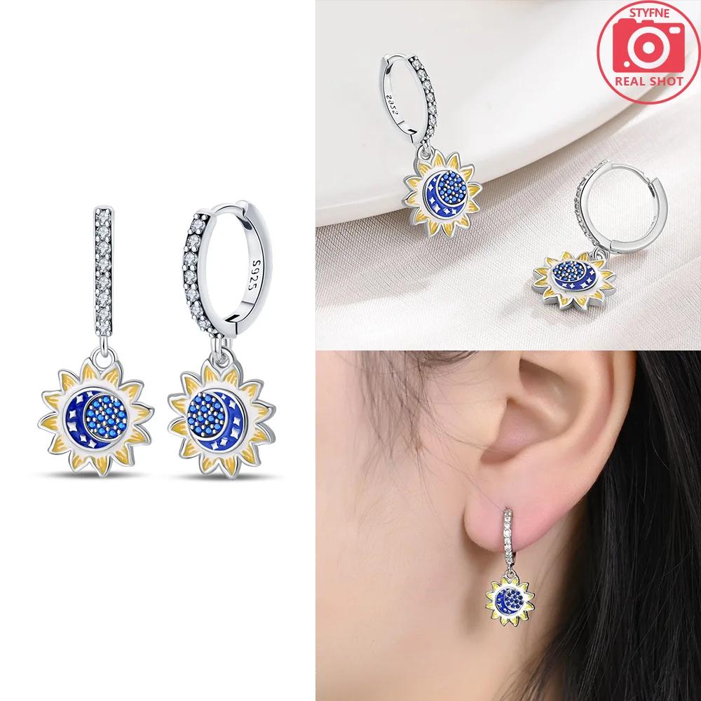 Authentic copper Sunflower Woman Earring Moon Flower Butterfly Dragonfly Earring Accessories Valentines Fine Gift Jewellery Set