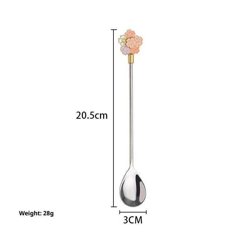 Stainless Steel Japanese Cherry Blossom Spoon Exquisite Dessert Long Handled Ice Spoon Household Bird's Nest Mixing Spoon