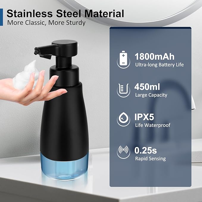 Dispenser automat de săpun, accesorii de baie, sticlă de loțiune metalică din oțel fără atingere, dozator de săpun spumant reîncărcabil pentru hotel