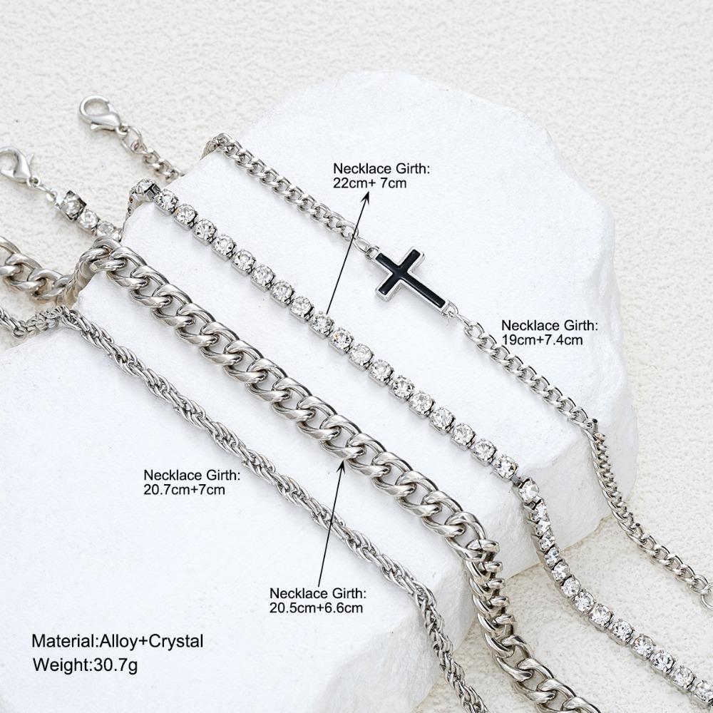 4PCS Men's Double Layer coppery Adjustable Cross Charm Zircon Bracelet Classic and Fashionable Punk Style