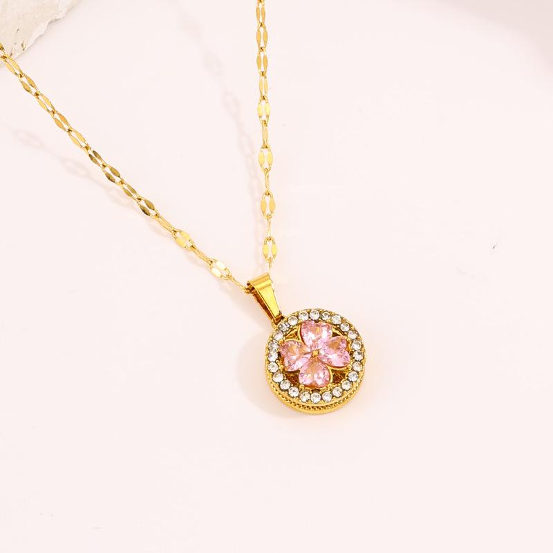 Necklace Light Luxury High Sense Niche Titanium Steel Necklace Trendy Brand Four-leaf Clover Rotatable Temperament Versatile Zircon Necklace Women