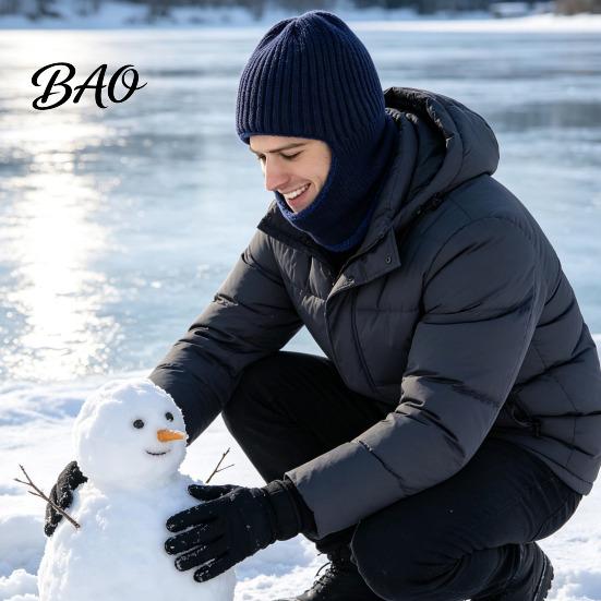 Men Winter Hat Knit Hooded Scarf Hat, Warm Balaclava Hood for Cold Thermal Weather, Windproof Neck Warmer Skull Cap Outdoor Cycling Accessories
