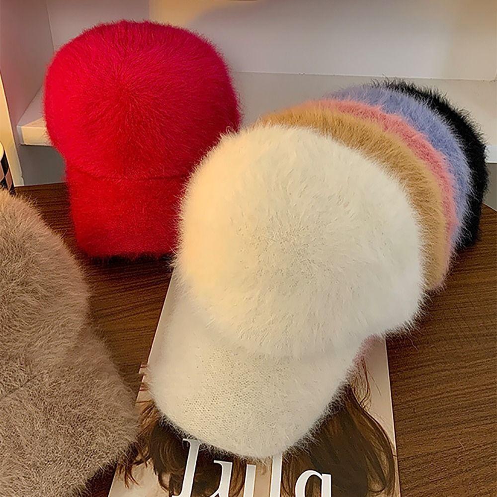 Solid Color Women's Baseball Cap Adjustable Winter Warm Hat Casual Plush Dubill Cap  Daily