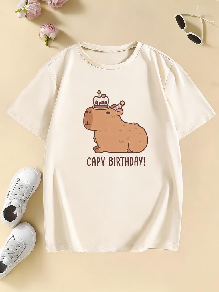 Fashion Kawaii Capybara Birthday T Shirts Kids Childrens Tshirt Boys Girls Summer Spring Casual Top Tee Shirt