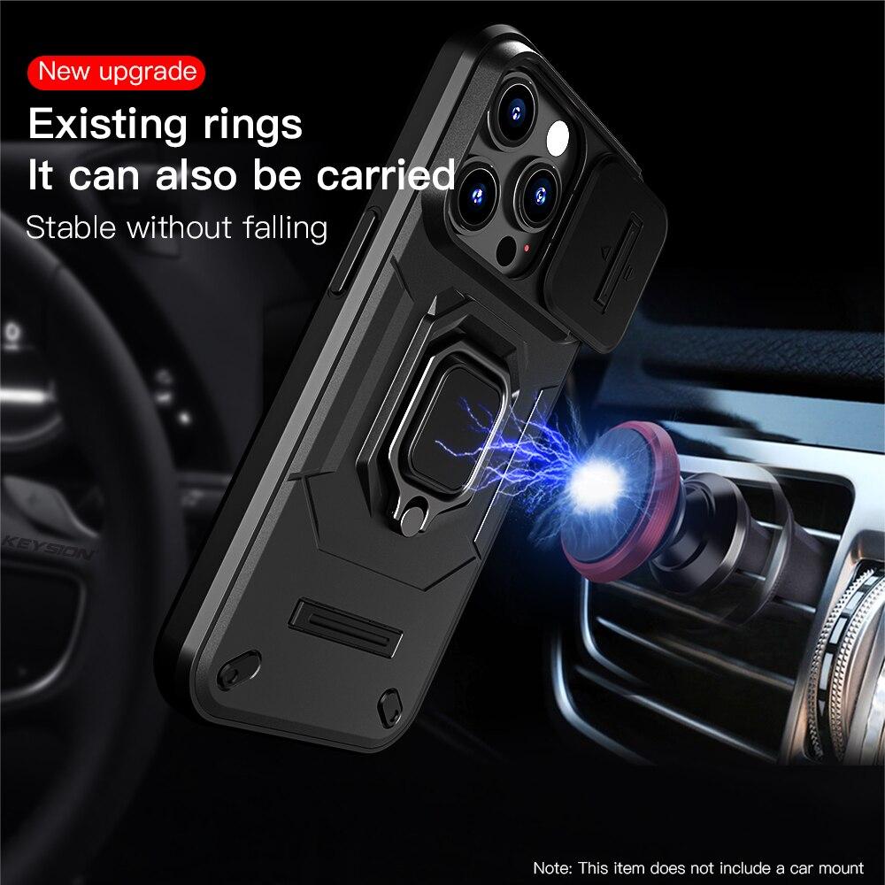 KEYSION Shockproof Case for iPhone 14 Pro Max 14 Plus Slide Camera Lens Protection Ring Stand Phone Cover for iPhone 13 Pro Max