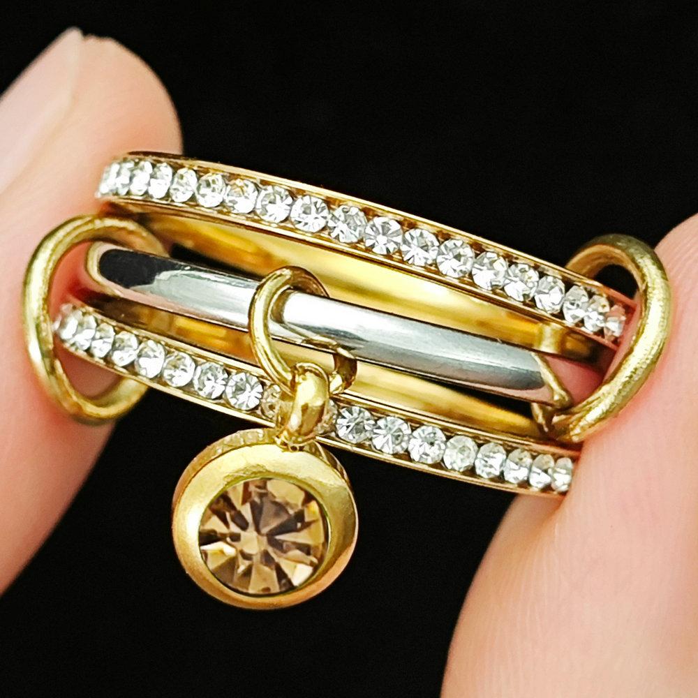 INS Trendy 12 Color Birthstone Charm Rings Stack Set Minimalist CZ Pendant Spinelli Ring For Women Girls Stainless Steel Jewelry