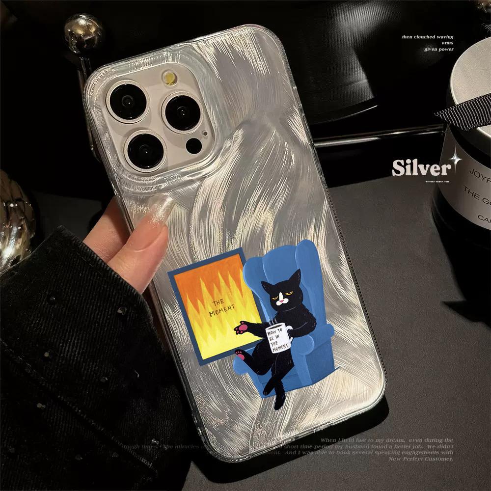 Artistic Black Cat Phone Case For iPhone 17 16 15 14 13 12 11 Pro Max 16 15 14 7 8 Plus XS XR X Silicone Shockproof Bumper Cover