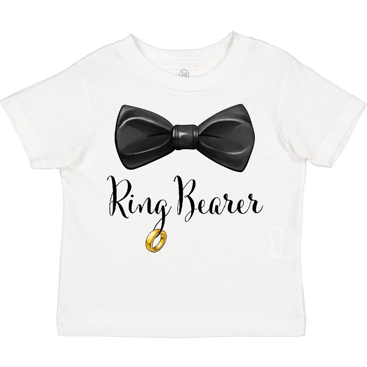 

Inktastic Ring Bearer- Black Bow Tie And Gold Wedding Ring Toddler kids boys T-Shirt Party 110