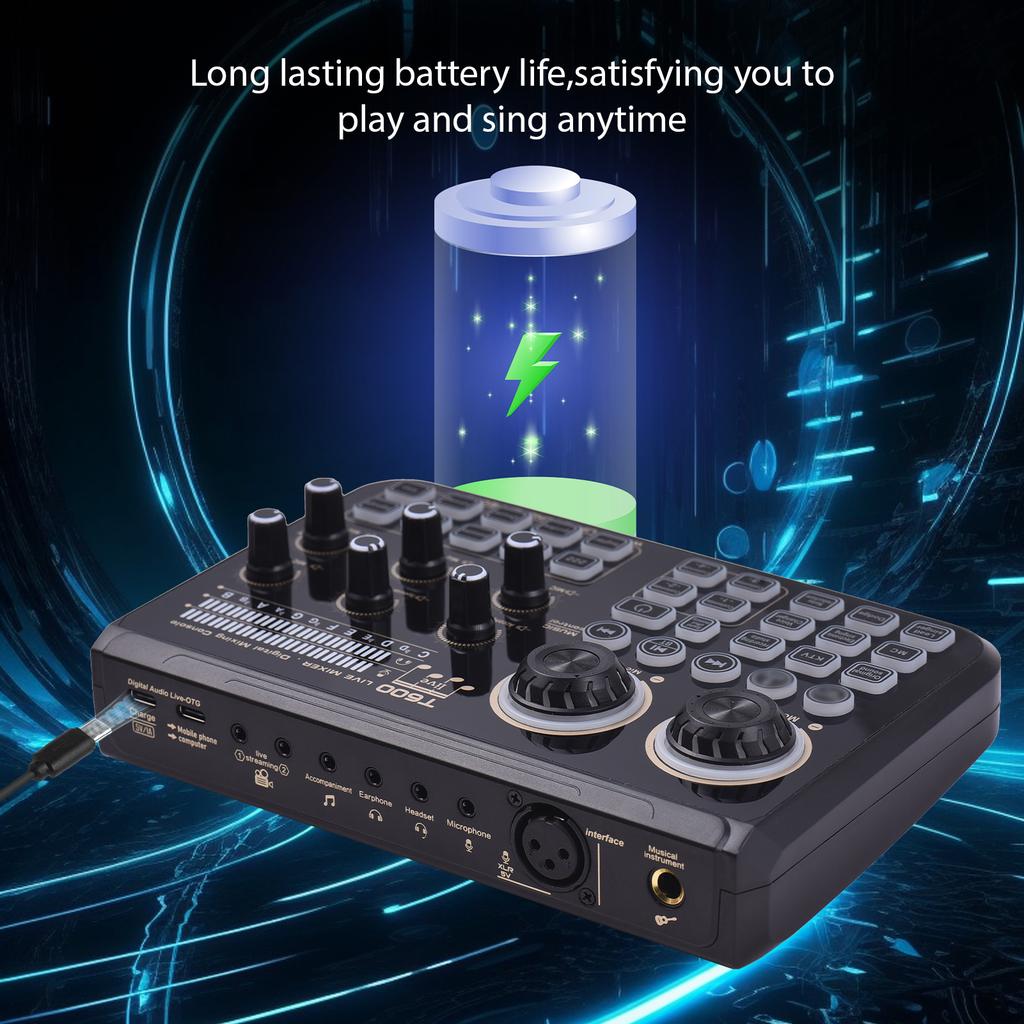 Sound Board Sound Mixer Live Sound Card Dynamic LED Colorful Light BT Wireless Plug and Play One Click Noise Reduction